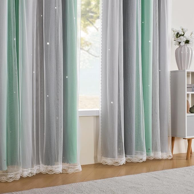 XiDi Rainbow Blackout Curtains for Kids Room, Unicorn Wall Decals - Image 3
