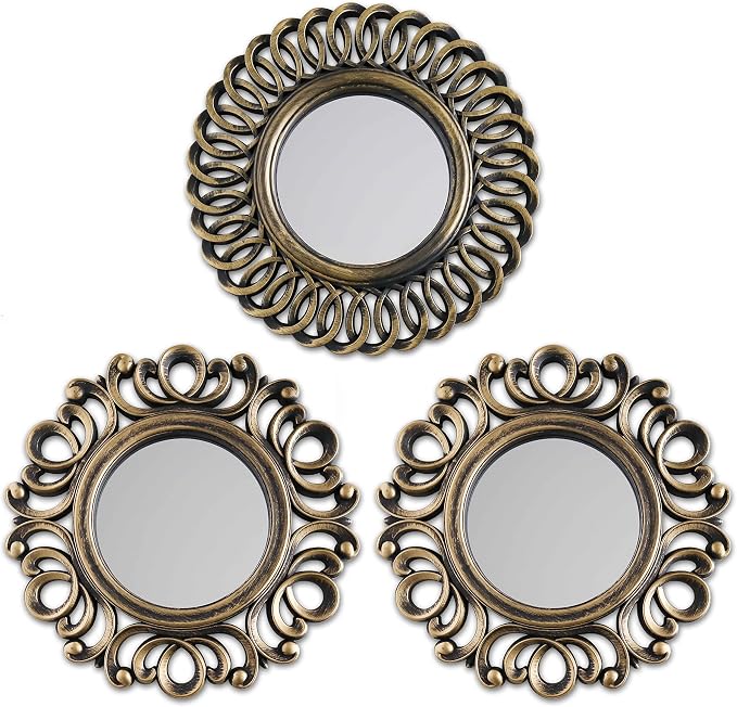 BONNYCO Wall Mirrors Pack of 3, Round Gold Mirrors by BONNYCO