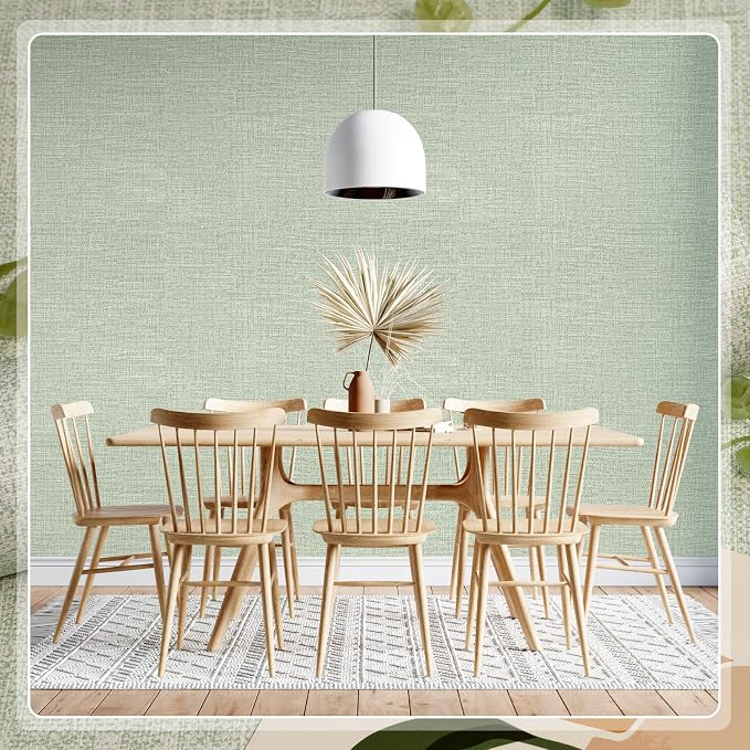 Amiya Grasscloth Wallpaper Sage Green Peel and Stick Faux Fabric Linen Contact - Image 2