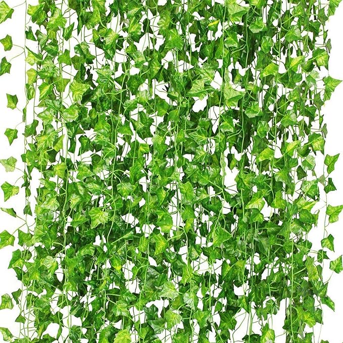 CQURE 12 Pack 84Ft Artificial Ivy Garland, Fake Vines UV Resistant Greenery by CQURE