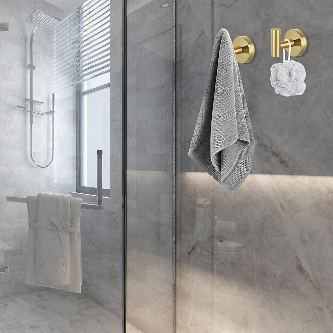 Towel Hooks for Bathroom 2 Packs Screw- in Gold Wall Mount Towel Holder Towel - Image 4