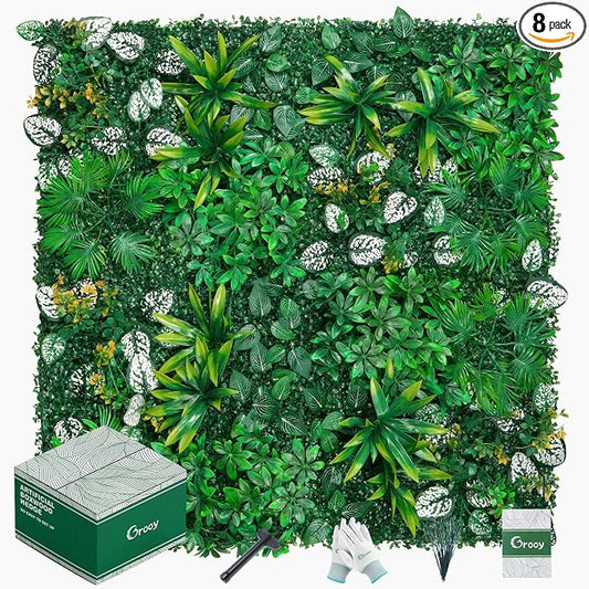 Grooy Artificial Hedge Grass Wall, Boxwood Panels 20"x20", UV Protected Privacy by FEELTHENEWWORLD