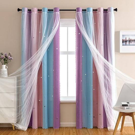 XiDi Girls Curtains for Bedroom, Princess Unicorn Wall Decals Pink 63 Inches by Addsomecolortolife