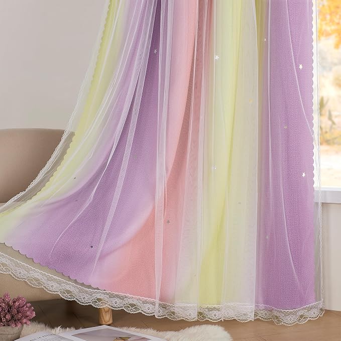 XiDi Curtains for Bedroom Decor, Rainbow Pink PurpleYellow34/90/1 by Addsomecolortolife