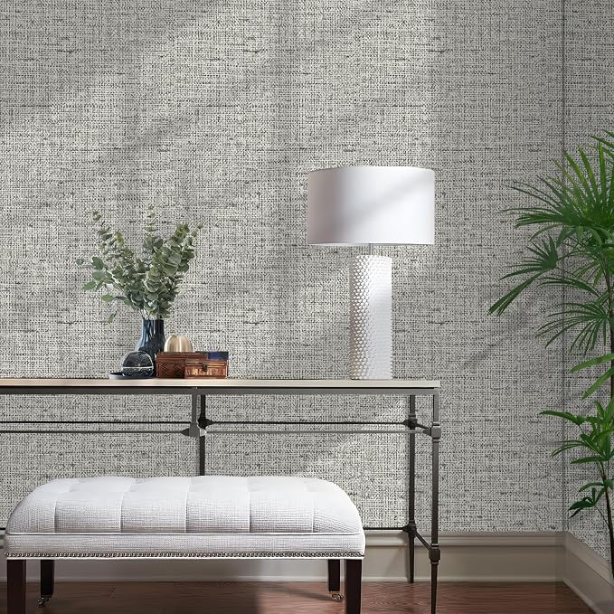 Grey Grasscloth Wallpaper Peel and Stick Contact Paper 15.75"x118.11" Textured - Image 5