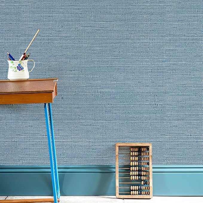 JiffDiff Grasscloth Wallpaper Peel and Stick Blue Grassweave Stick on Wallpaper - Image 7