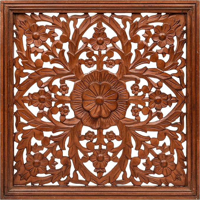 Homebia Designs Handmade Carved Wooden Wall Hanging Plaque 24x24 Inch Elegant by HomebiaDesigns