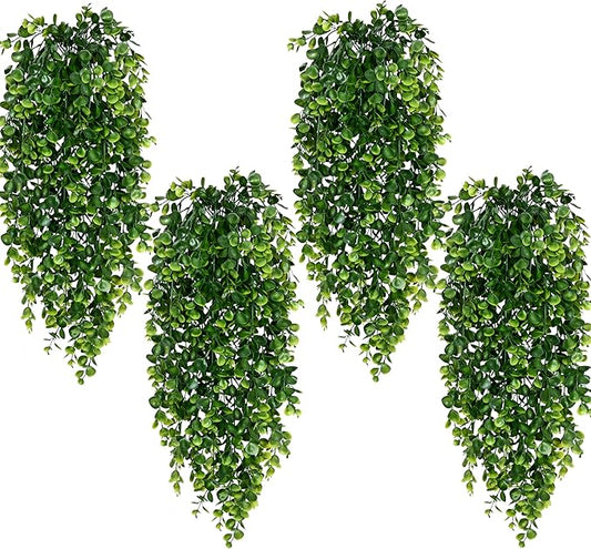 Waipfaru 4Pcs Fake Hanging Plants 2.7ft Fake Plants Eucalyptus Leaves UV by Waipfaru