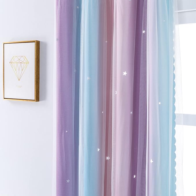 XiDi Curtains for Bedroom Decor, Rainbow Pink Purple/42/54 - Image 2