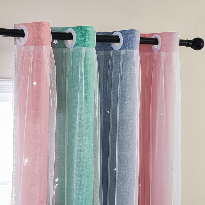 XiDi Curtains for Bedroom Decor, Rainbow Pinkgreen grey52/45 - Image 2