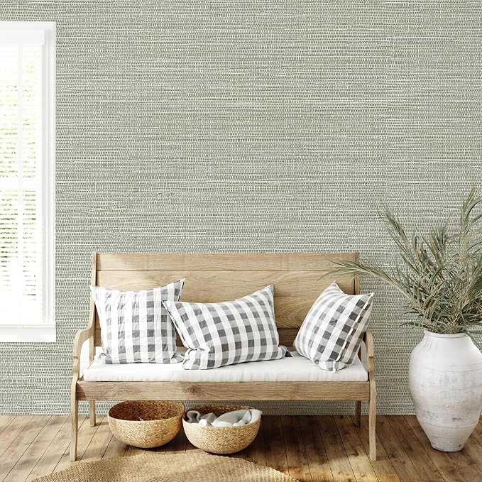 JiffDiff Grasscloth Wallpaper Peel and Stick Cream Grassweave Stick on - Image 6