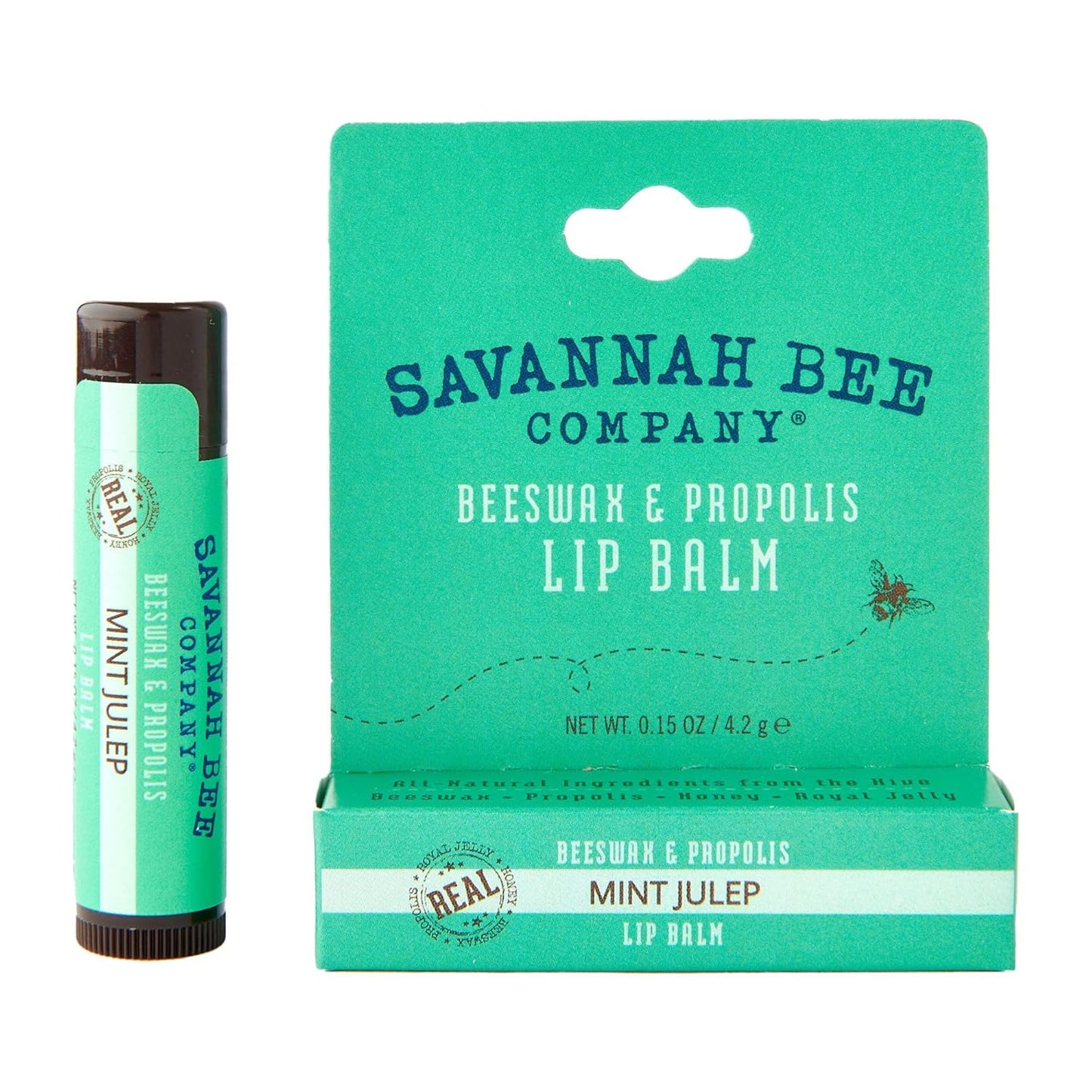 Savannah Bee Mint Julep Lip Balm 0.15 oz - Invigorating Mint Flavor - Natural Ingredients for Supple, Soft Lips - Convenient Hanger Design