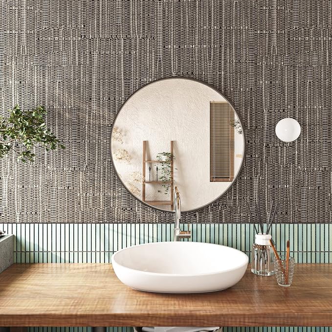 FunStick 16"x472" Textured Taupe Brown Wallpaper Peel and Stick Grasscloth - Image 2
