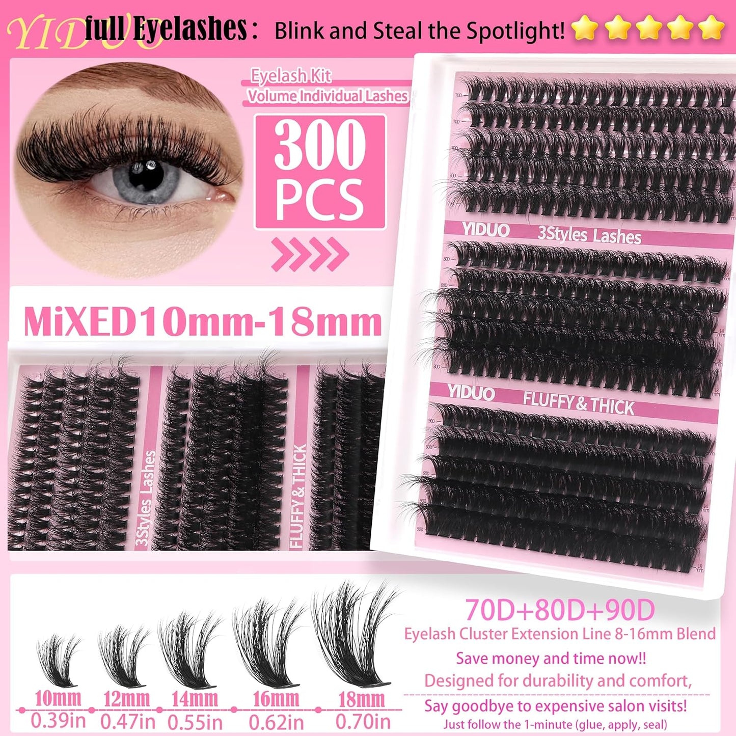 Lashes 7 style Mixed C-Curl False Eyelashes Extensions Clusters Lashes Kit Gift Packs 835Pcs with Bond&Seal Faux Mink Individual Lash Wholesale Pack DIY Individual Fake Eyelashes Box