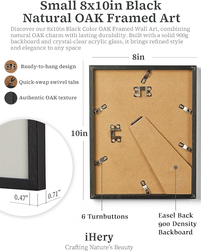iHery Small Premium Natural Black OAK Wood 8x10in Audrey Hepburn Trendy Framed - Image 3