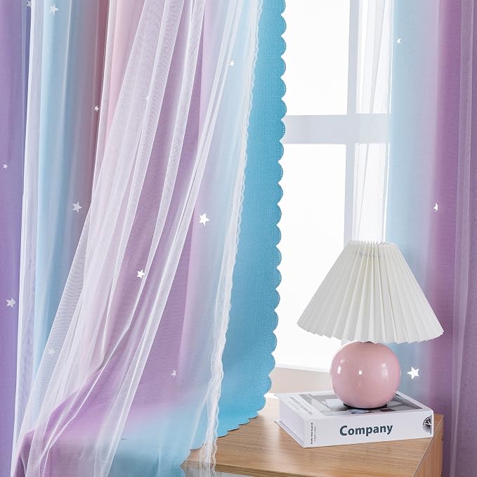 XiDi Curtains for Bedroom Decor, Rainbow Pink Purple/42/90 - Image 5