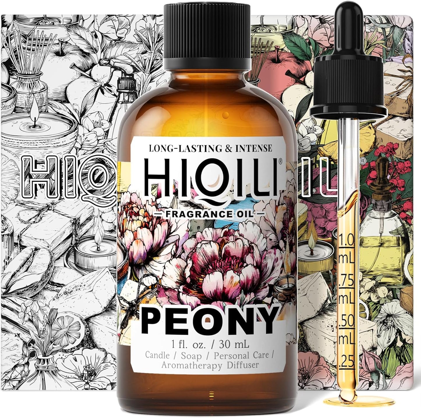 HIQILI Peony Fragrance Oil for Home Diffuser, Idea for Making Candle, Women's Perfume, Car Air Freshener, Skin & Body Care - 1 Fl Oz