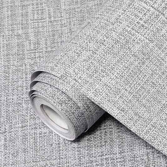 Grey Grasscloth Peel and Stick Wallpaper 17.3"x300" Faux Linen Textured Contact by Uooar