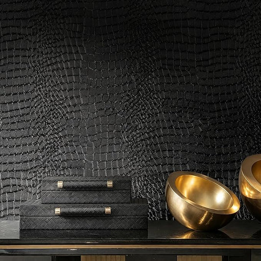 Peel and Stick Wallpaper Black Crocodile Wall Paper Modern Textured by Micpolo