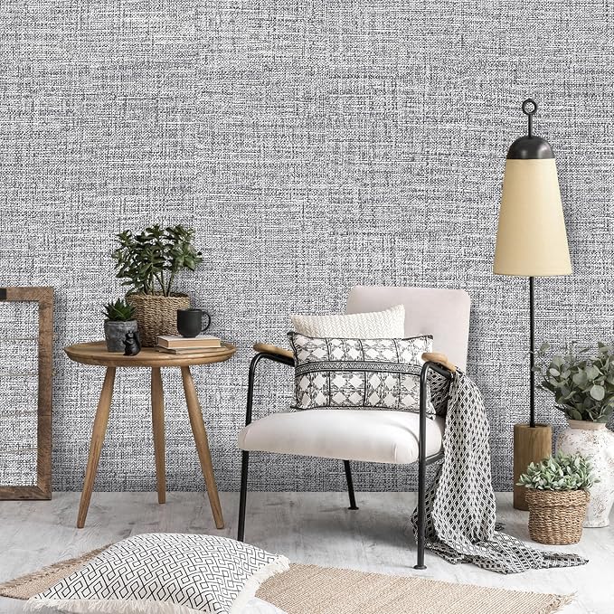 Grey Grasscloth Peel and Stick Wallpaper 17.3"x1200" Faux Linen Textured - Image 5