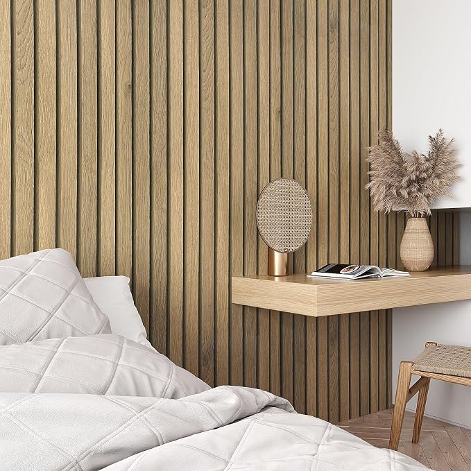 VEELIKE Natural Light Oak Wood Slat Peel and Stick Wallpaper Wood Panel - Image 5