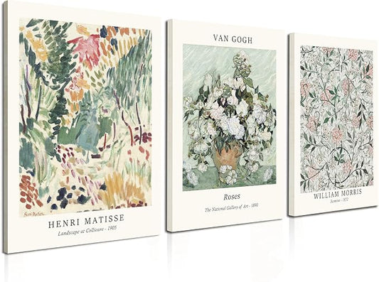 Induslyfe Framed Sage Green Vintage Wall Art Canvas Decor Set of 3, Matisse by Induslyfe
