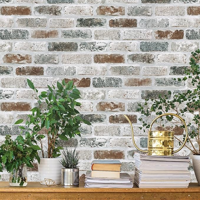 Guvana 17.3"×197" Brick Peel and Stick Wallpaper Red/Blue/Grey Brick Contact by Guvana