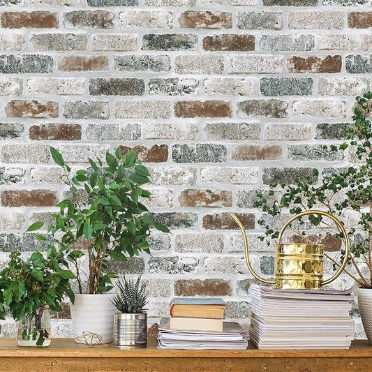 Guvana 17.3"×394" Brick Wallpaper Self Adhesive Wall Paper Red/Blue/Grey Brick by Guvana