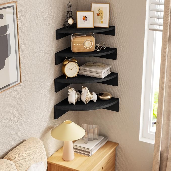 Alsonerbay Black Corner Wall Shelf, Floating Shelves Wall Mount Set of 4 - Image 7
