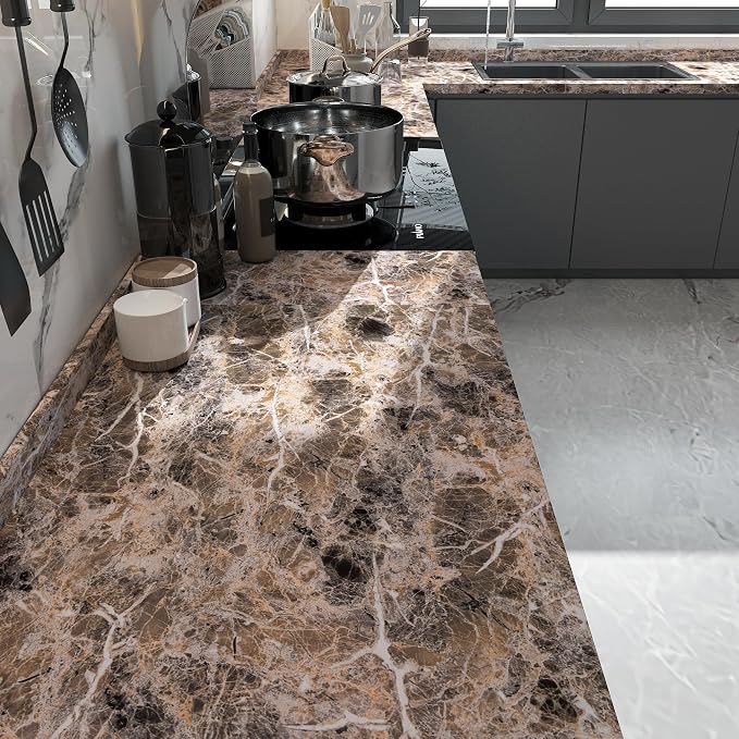 BAYYA Brown Marble Paper Granite Peel and Stick Kitchen Backsplash Wallpaper - Image 3
