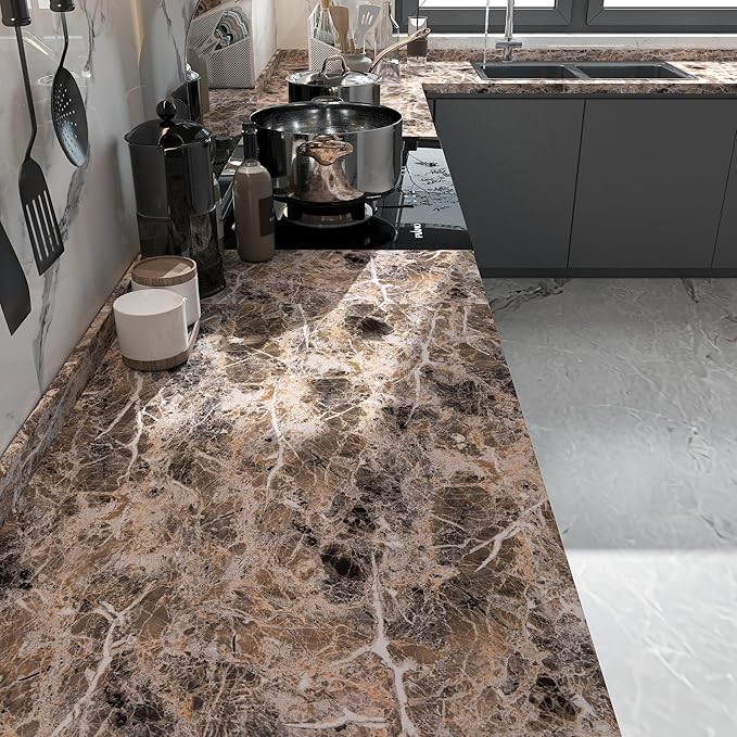 BAYYA Extra Wide Marble Granite Peel and Stick Wallpaper Brown Thicken - Image 3