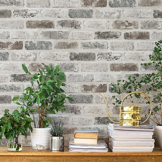 Guvana 17.3"×197" Brick Peel and Stick Wallpaper Grey Brown 3D Self Adhesive by Guvana