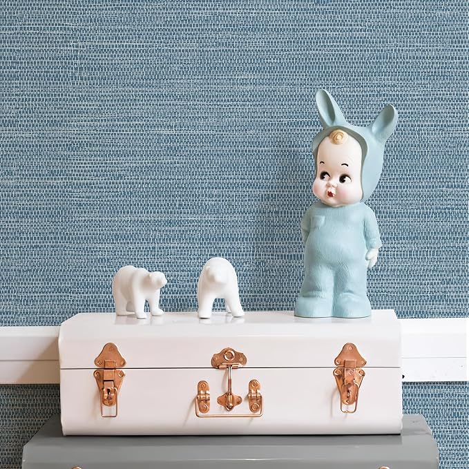 JiffDiff Grasscloth Wallpaper Peel and Stick Blue Grassweave Stick on Wallpaper - Image 7