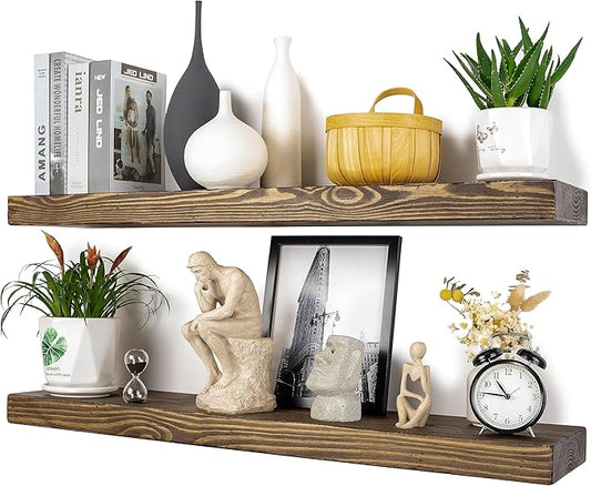 Distressed Floating Shelves 36 inch Long Set of 2, 8 inch deep Solid Wood Wall by xwne