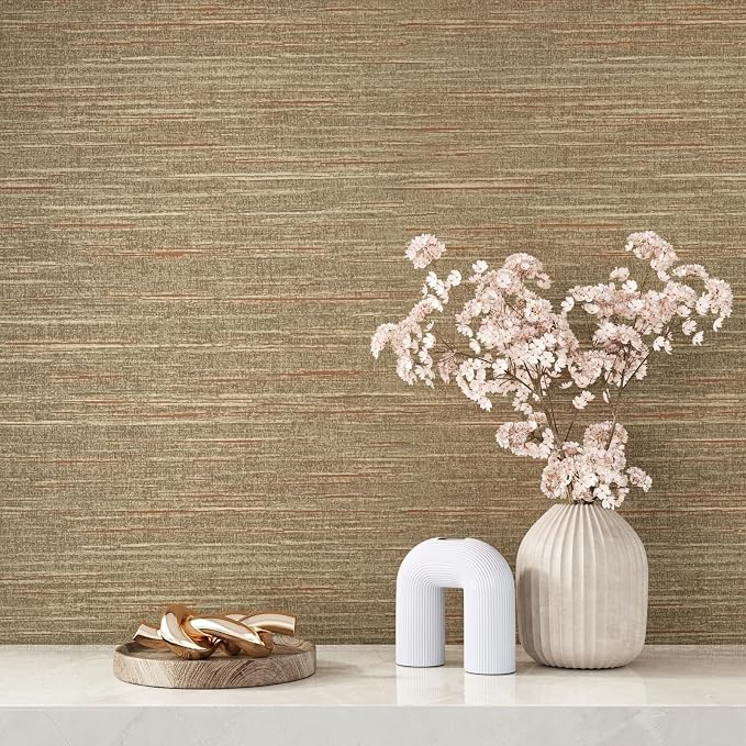 VEELIKE Bronze Brown Grasscloth Peel and Stick Wallpaper Textured Grasscloth - Image 3