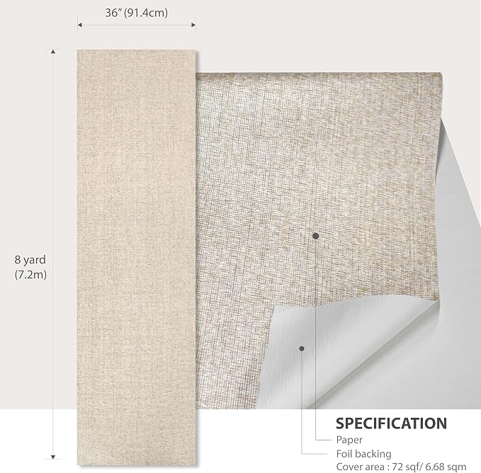 Ansehan Wallcovering W030101 Envy Collection 36" W x 8 Yard L, Natural Paper - Image 6