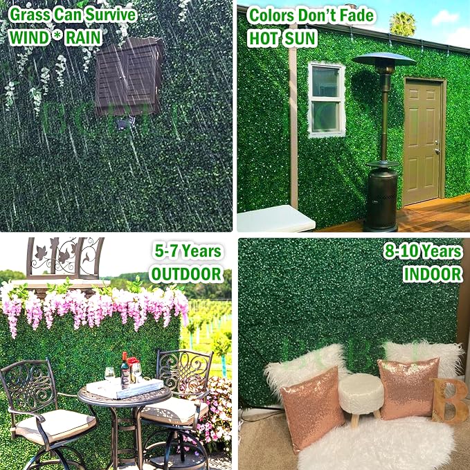 20x20Inch 6Pcs Grass Wall Panels, 4 Layers UV-Anti Boxwood Greenery Hedge - Image 5