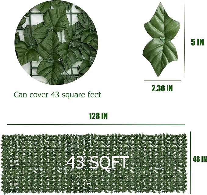 Artificial Ivy Privacy Fence Screen, 128 "x 48" Anti-Ultraviolet Artificial - Image 2