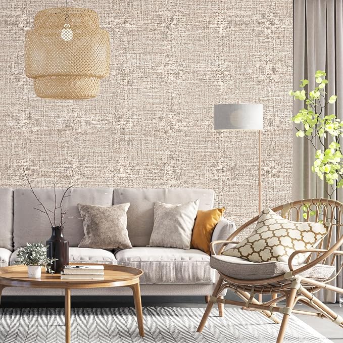 Khaki Grasscloth Peel and Stick Wallpaper 17.3"x160" Faux Linen Textured - Image 5