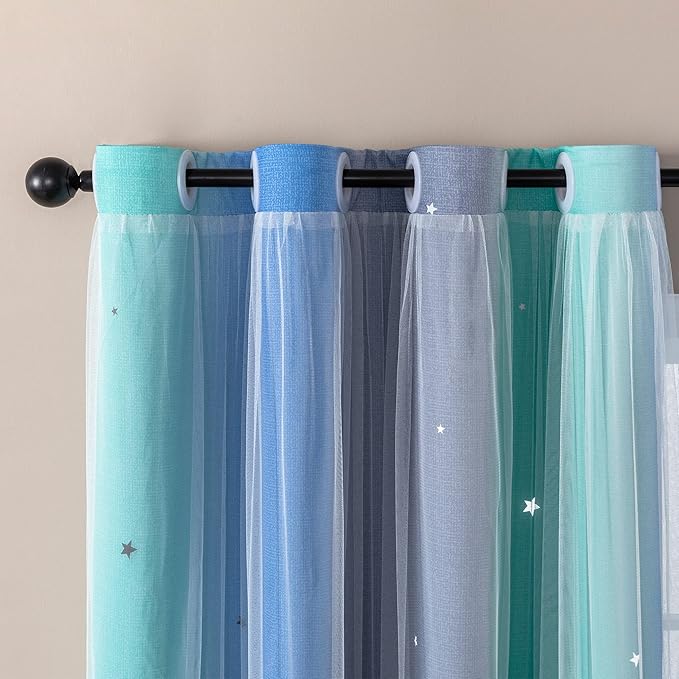 XiDi Curtains for Bedroom Decor, Rainbow BluGrenGrey-34-54 by Addsomecolortolife