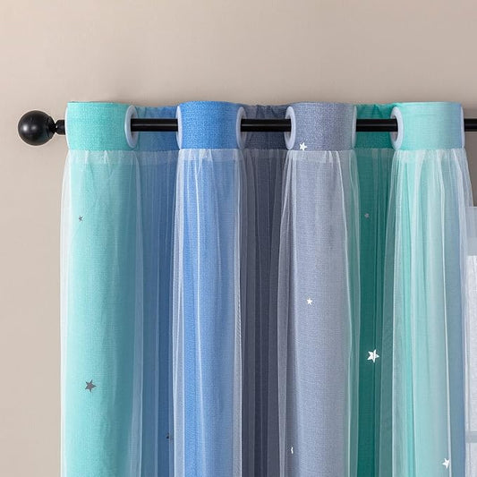XiDi Curtains for Bedroom Decor, Rainbow BluGrenGrey-52-45 by Addsomecolortolife