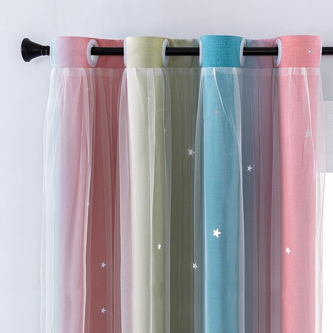 XiDi Curtains for Bedroom Decor, Rainbow Pink-Blue-52-54 by Addsomecolortolife