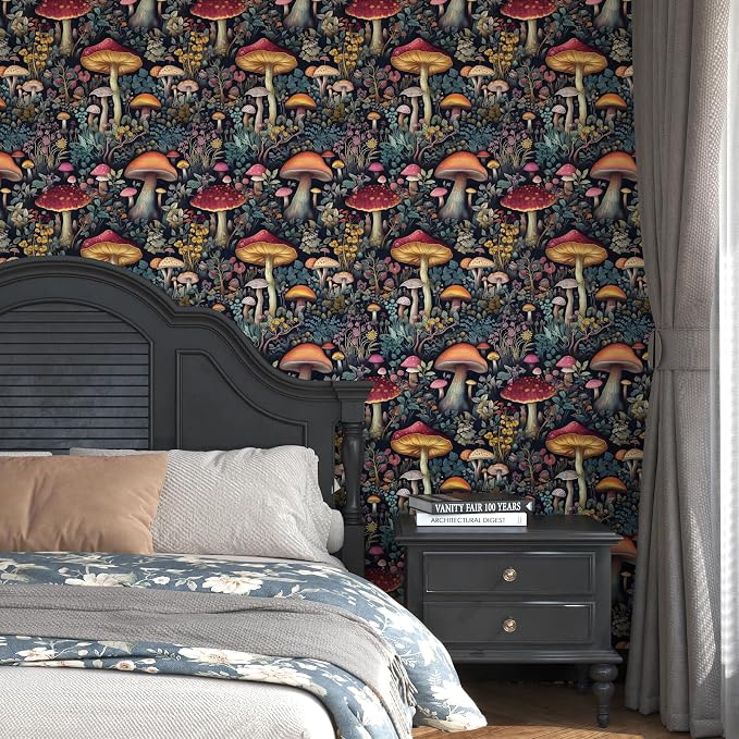 BOKEBEVE Extra Long Wallpaper Peel and Stick Vintage Mushroom Contact Paper - Image 2