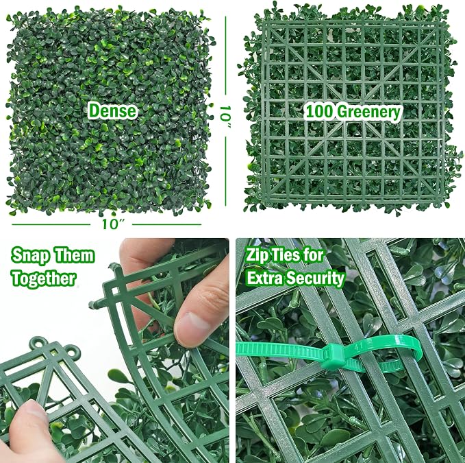 10x10Inch 10Pcs Grass Wall Panels, 4 Layers UV-Anti Boxwood Greenery Hedge - Image 2