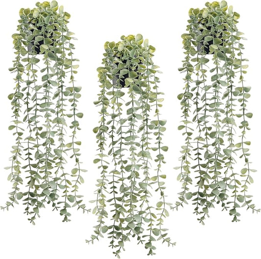 Der Rose 3Pcs Fake Plants Hanging Artificial Decor Faux Potted Eucalyptus Plants by DerRose