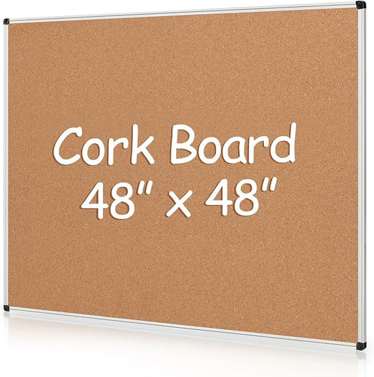 Extra Large Cork Bulletin Board 48" X 48", Wall Mounted Notice Pin Board by Justdowhatyouwanttodo