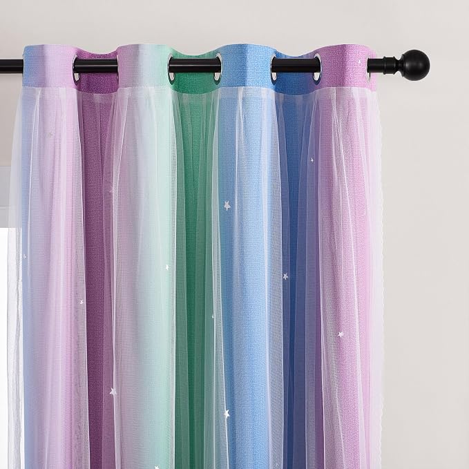 XiDi Curtains for Bedroom Decor, Rainbow Green PurpleBlue52/54/1 by Addsomecolortolife