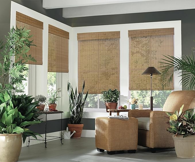 Cordless Woven Wood Roman Shades, 56W x 72H, Bamboo Mesh Natural, Sizes 20-72 by FirstRateBlinds