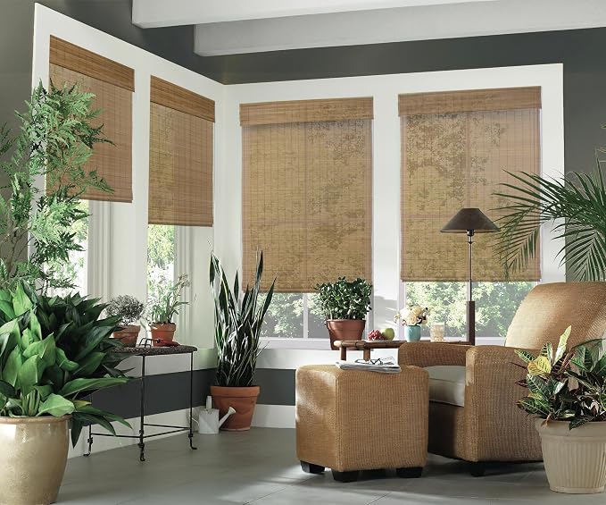 Cordless Woven Wood Roman Shades, 33W x 48H, Bamboo Mesh Natural, Sizes 20-72 by FirstRateBlinds