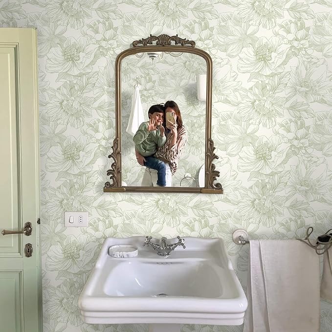 Ismoon Vintage Floral Wallpaper Peel and Stick Beige and Green Contact Paper - Image 4